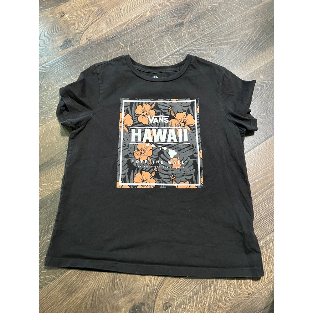 Vans‎ Hawaii Off The Wall Graphic T-Shirt Black Floral Hibiscus XL